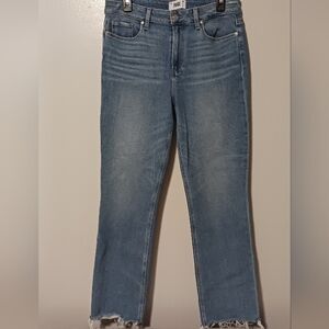 PAIGE Straight Leg Jeans Ankle Length Frayed Light Blue